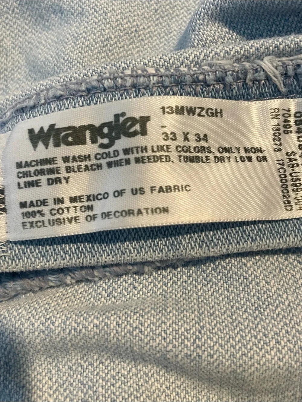 Wrangler 13MWZGH Cowboy Cut Original Fit Jeans Mens 33x34 Light Blue